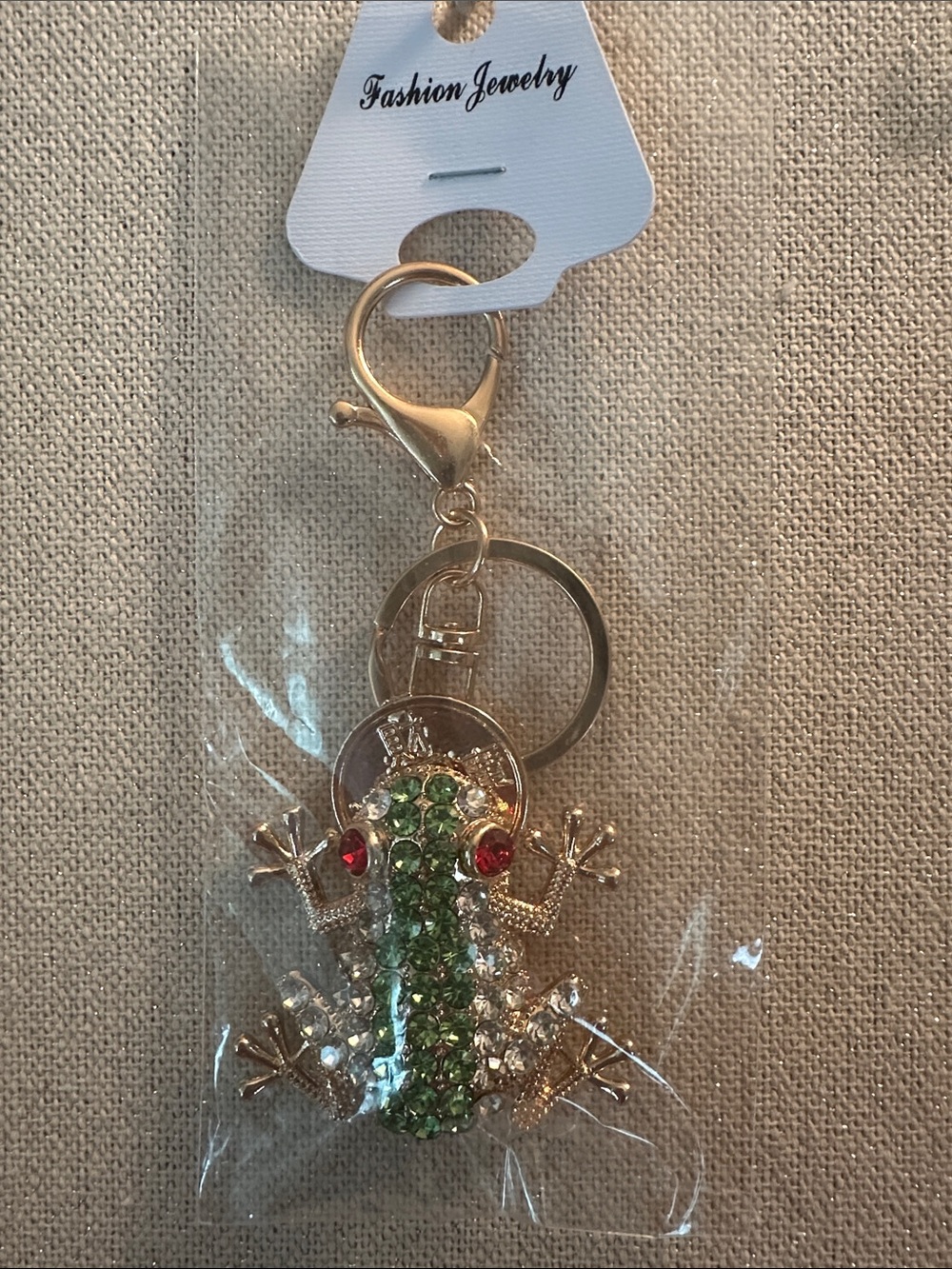 Gold Rhinestone Good luck Frog Keychain with Green and Red Accents - NWT